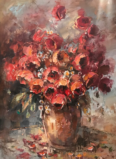 Painting titled "wild poppies" by Yuri Kovachev, Original Artwork, Oil Mounted on Wood Stretcher frame