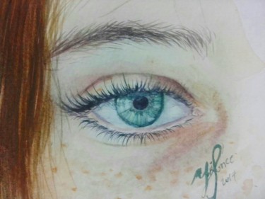 Painting titled "Green eye looking a…" by Yuri Marisol, Original Artwork, Gouache
