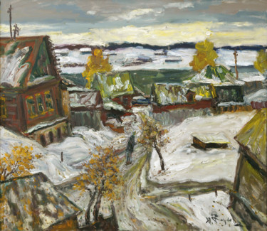 Painting titled "Winter has come" by Yuri Zharkov, Original Artwork, Oil