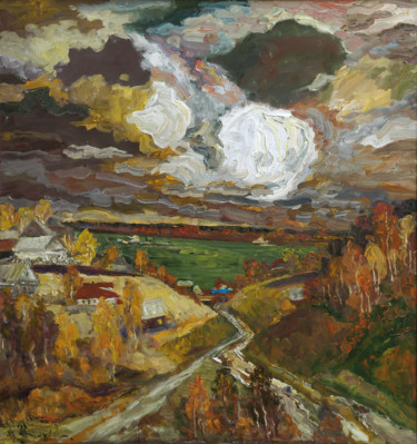 Painting titled "Over the Volga river" by Yuri Zharkov, Original Artwork, Oil