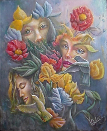 Peinture intitulée "Flower fairies" par Yuri Orlicz, Œuvre d'art originale, Huile