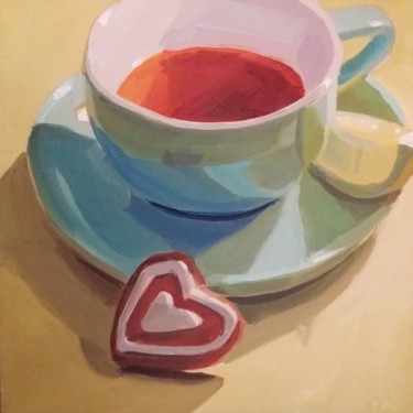 Malerei mit dem Titel "Lemon Tea and Cookie" von Yuri Tayshete, Original-Kunstwerk, Öl