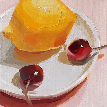 Schilderij getiteld "Lemon and Two Cherr…" door Yuri Tayshete, Origineel Kunstwerk, Olie