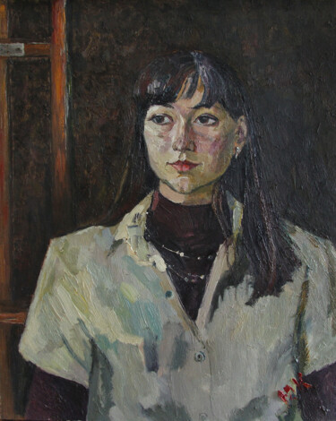 Painting titled "Siberian girl" by Yuriy Karnaukhov (Gyuriykar8), Original Artwork, Oil Mounted on Wood Stretcher frame