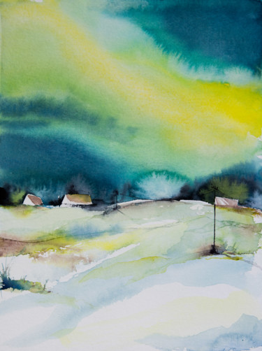 Peinture intitulée "Abstract landscape I" par Yuriy Kraft, Œuvre d'art originale, Aquarelle