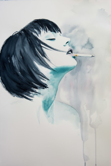 Painting titled "Cassandra" by Yuriy Kraft, Original Artwork, Watercolor