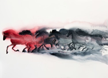 Malerei mit dem Titel "Run" von Yuriy Kraft, Original-Kunstwerk, Aquarell