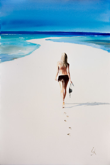 Malerei mit dem Titel "Shorewalk" von Yuriy Kraft, Original-Kunstwerk, Aquarell