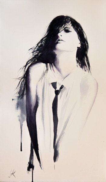 Malerei mit dem Titel "Charlotte" von Yuriy Kraft, Original-Kunstwerk, Aquarell