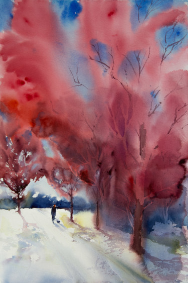 Malerei mit dem Titel "Seeing red" von Yuriy Kraft, Original-Kunstwerk, Aquarell