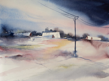 Painting titled "Cottage landscape" by Yuriy Kraft, Original Artwork, Watercolor