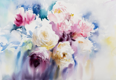 Malerei mit dem Titel "Flowers comp VI" von Yuriy Kraft, Original-Kunstwerk, Aquarell
