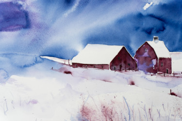 Painting titled "Winter Landscape" by Yuriy Kraft, Original Artwork, Watercolor