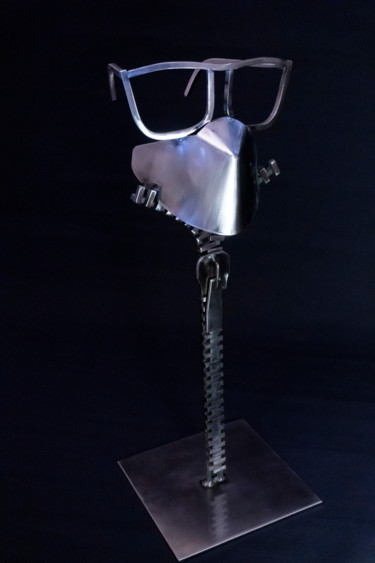 Sculpture titled "Faceless COVID Award" by Yuriy Kraft, Original Artwork, Metals