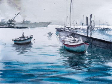 Painting titled "Harbour II" by Yuriy Kraft, Original Artwork, Watercolor