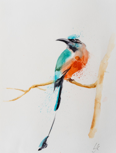 Painting titled "Paradiesvogel" by Yuriy Kraft, Original Artwork, Watercolor