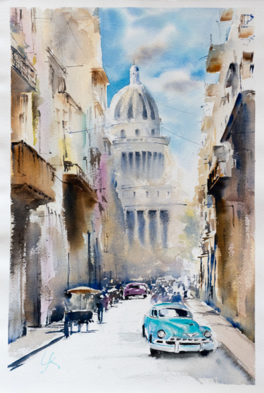 Peinture intitulée "Havana, Cuba" par Yuriy Kraft, Œuvre d'art originale, Aquarelle