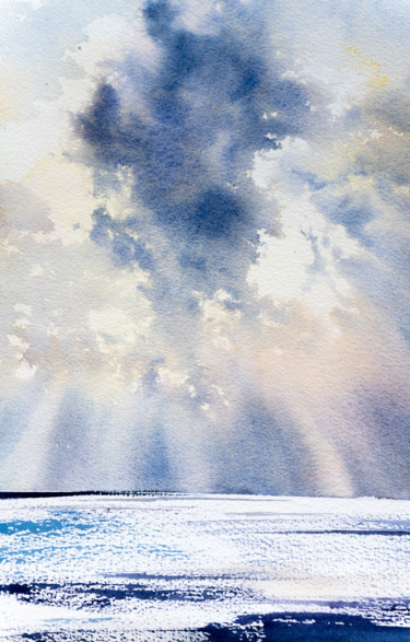 Malerei mit dem Titel "Sea Landscape II" von Yuriy Kraft, Original-Kunstwerk, Aquarell