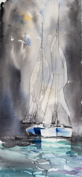 Malarstwo zatytułowany „***Sailing VI***” autorstwa Yuriy Kraft, Oryginalna praca, Akwarela