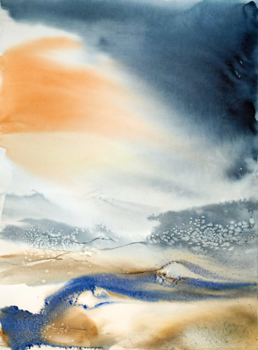 Painting titled "***Monsoon***" by Yuriy Kraft, Original Artwork, Watercolor
