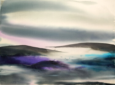 Painting titled "***Violet Motion***" by Yuriy Kraft, Original Artwork, Watercolor