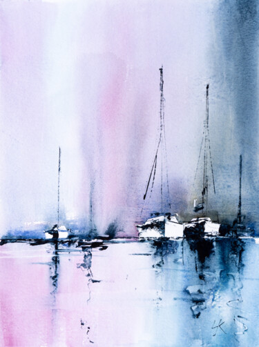 Painting titled "*** Sailing VI***" by Yuriy Kraft, Original Artwork, Watercolor