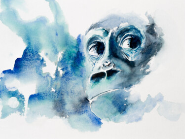 Schilderij getiteld "***	Chimpanzees eye…" door Yuriy Kraft, Origineel Kunstwerk, Aquarel