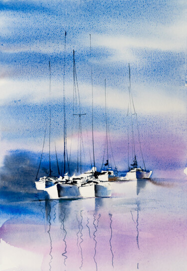 Peinture intitulée "***Sailing XIII***" par Yuriy Kraft, Œuvre d'art originale, Aquarelle