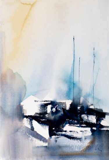 Painting titled "***Sailing XIV***" by Yuriy Kraft, Original Artwork, Watercolor