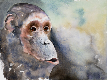 Malerei mit dem Titel "***	Chimpanzees eye…" von Yuriy Kraft, Original-Kunstwerk, Aquarell