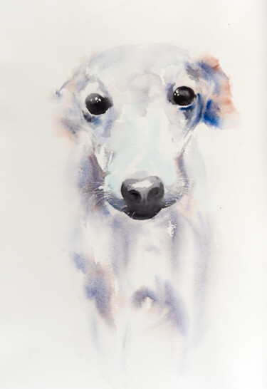 Painting titled "***Dog's Eyes***" by Yuriy Kraft, Original Artwork, Watercolor