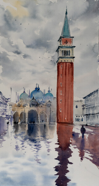 Painting titled "*** Piazza San Marc…" by Yuriy Kraft, Original Artwork, Watercolor