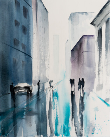 Peinture intitulée "***Abstract Streets…" par Yuriy Kraft, Œuvre d'art originale, Aquarelle