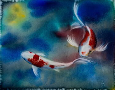 Painting titled "***Koi Fish III***" by Yuriy Kraft, Original Artwork, Watercolor