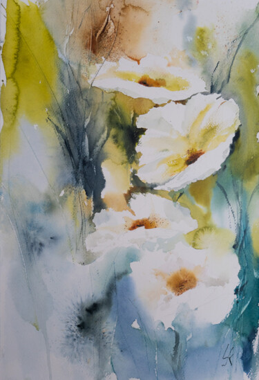 Painting titled "***Flower comp IV***" by Yuriy Kraft, Original Artwork, Watercolor