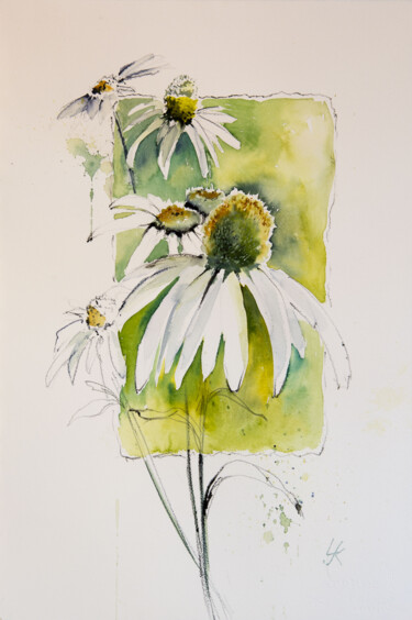 Painting titled "***Flower comp II***" by Yuriy Kraft, Original Artwork, Watercolor