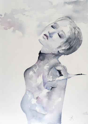 Painting titled "***In her dream***" by Yuriy Kraft, Original Artwork, Watercolor