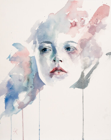 Painting titled "***Claire***" by Yuriy Kraft, Original Artwork, Watercolor