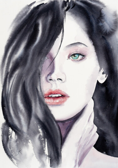 Painting titled "***Natalie***" by Yuriy Kraft, Original Artwork, Watercolor