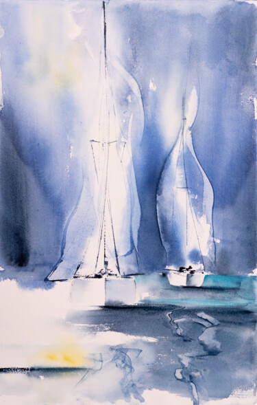Malarstwo zatytułowany „***Sailing XVII***” autorstwa Yuriy Kraft, Oryginalna praca, Akwarela