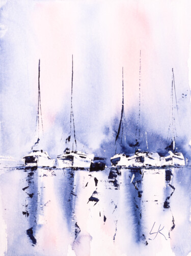 Pintura intitulada "***Marina III***" por Yuriy Kraft, Obras de arte originais, Aquarela