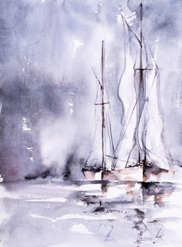 Peinture intitulée "***Sailing X***" par Yuriy Kraft, Œuvre d'art originale, Aquarelle