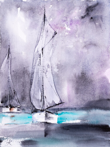 Painting titled "***Sailing IX***" by Yuriy Kraft, Original Artwork, Watercolor