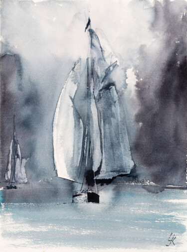 Pittura intitolato "***Sailing XVIII***" da Yuriy Kraft, Opera d'arte originale, Acquarello