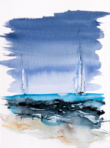 Painting titled "***Sailing XIX***" by Yuriy Kraft, Original Artwork, Watercolor