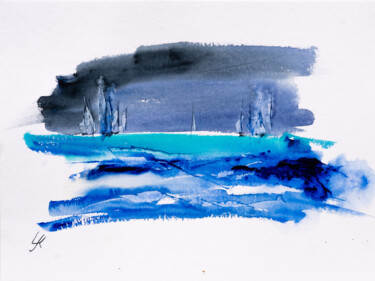 Malerei mit dem Titel "***Maritim Blue***" von Yuriy Kraft, Original-Kunstwerk, Aquarell