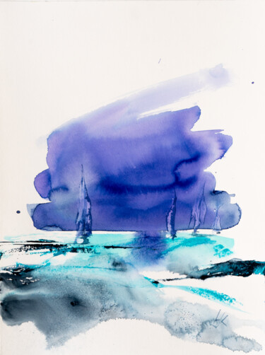 Schilderij getiteld "***Maritim Blue II*…" door Yuriy Kraft, Origineel Kunstwerk, Aquarel