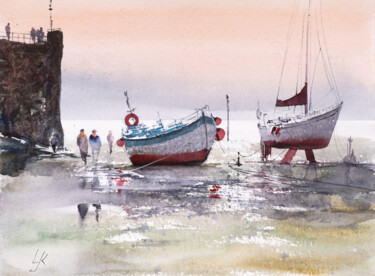 Painting titled "***Shorewalk***" by Yuriy Kraft, Original Artwork, Watercolor