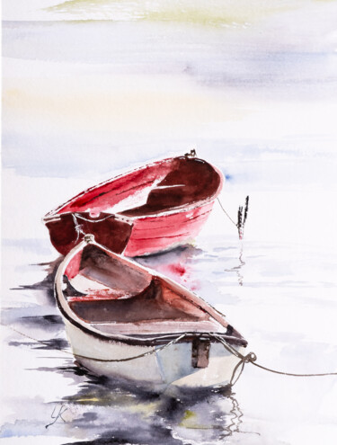 Malarstwo zatytułowany „***Two Boats***” autorstwa Yuriy Kraft, Oryginalna praca, Akwarela