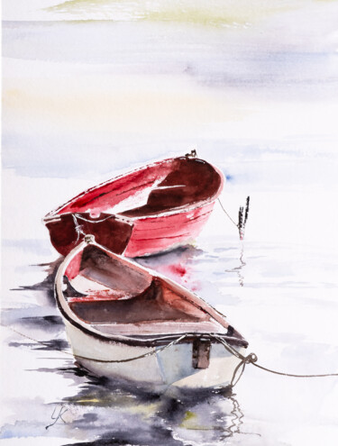 Painting titled "***Two Boats***" by Yuriy Kraft, Original Artwork, Watercolor